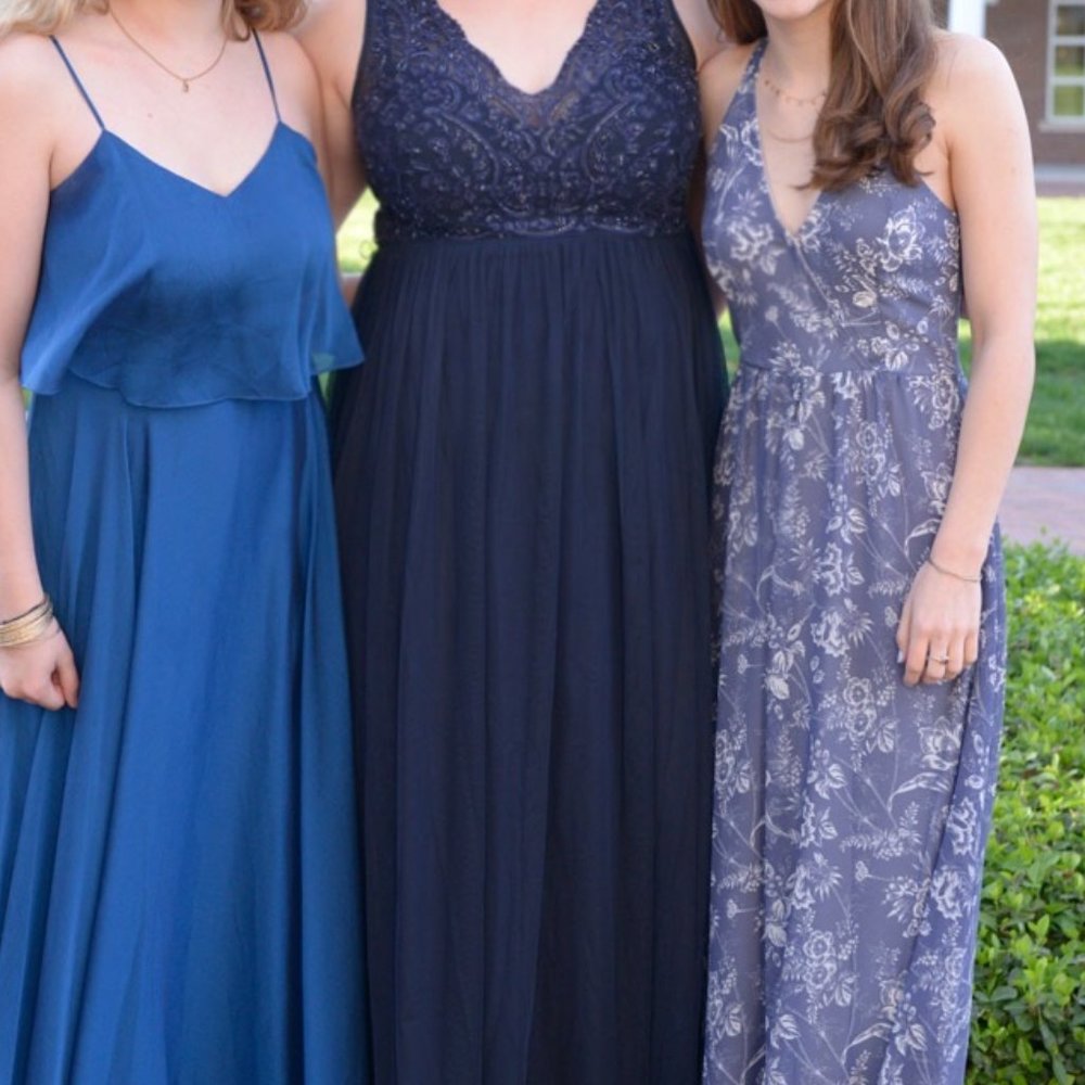 Adrianna Papell Navy Full Length Beaded Dress